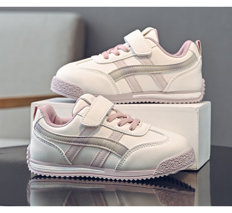Jeanswest Kids Lightweight Versatile Velcro Training Shoes School Soft Sole Girls Casual Sports Shoes C1A001 Beige/Purple Size 36 11