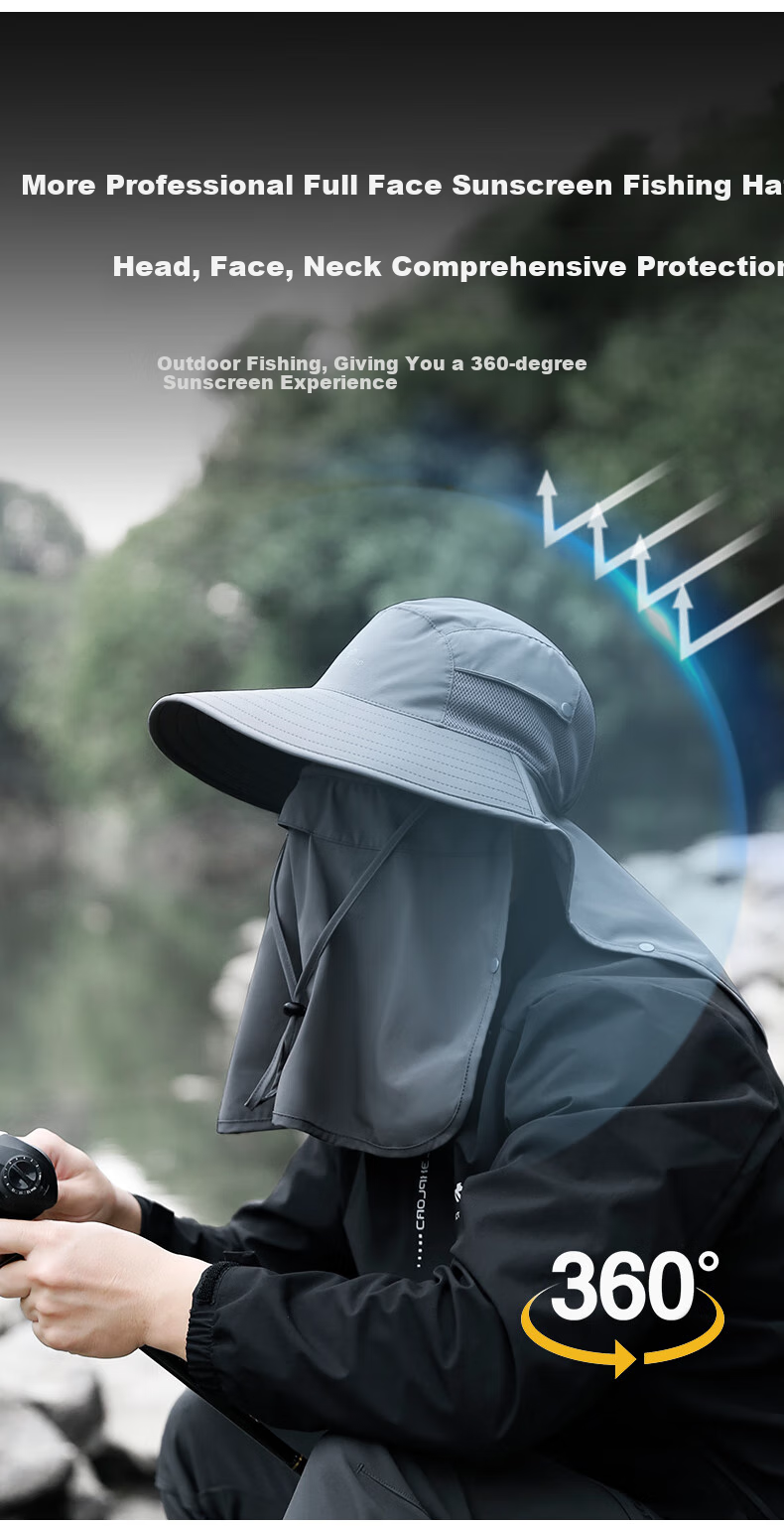 Zhanshuniao (Full Face Coverage) Fishing Sun Protection Hat for Men, Summer Outdoor Sun Hat, Wide Brim Fishing Hat, UV Protection Face Mask for Wome 26