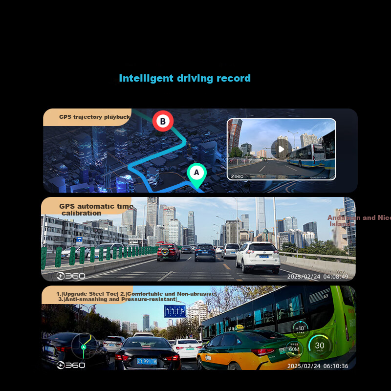 Видеорегистратор 360 AI Dash Cam G980, 3 камеры, 4K, ночное видение, GPS