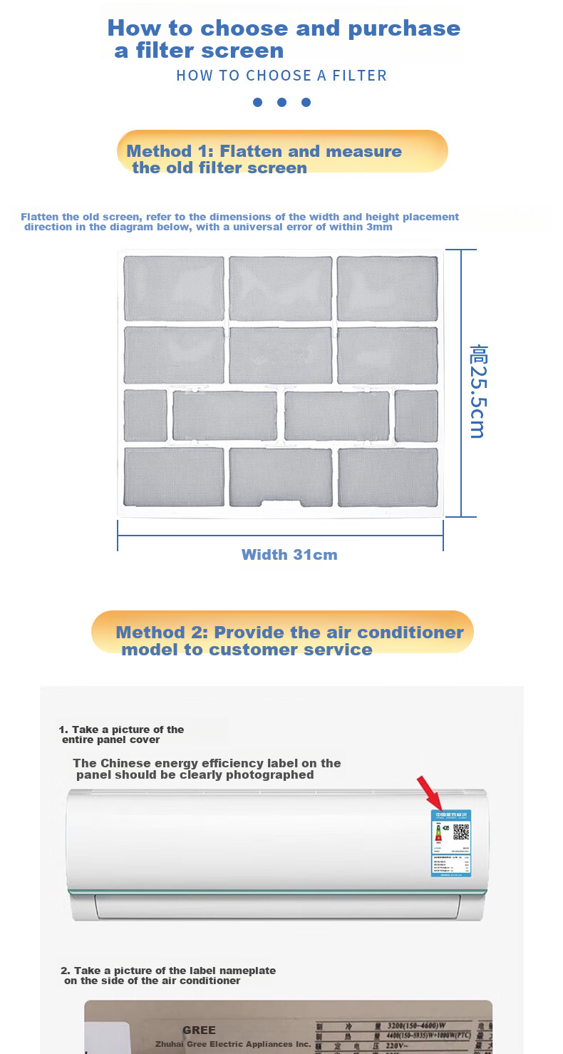 PURPAVWINNER Air Conditioner Filter, 2-Pack Indoor Unit Air Filter, Dust-Blocking And Dust-Proof, Suitable for Midea 1 HP/1.5 HP Wall-Mounted Air Conditioner, Filter Cotton, 31*25.5 1