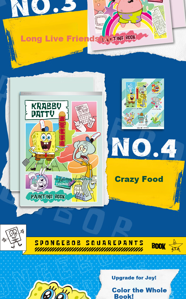 Kayou SpongeBob Coloring Book, Thickened, for Primary School Students, Drawing And Coloring Book, Art Notebook, Hand-Drawn Blank Doodle Sketchbook, 1 Set of 4 Books, Birthday Gift 5