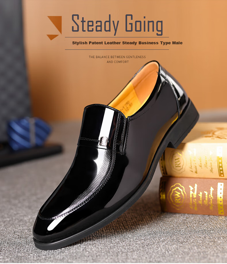LAORENTOU Leather Dress Shoes for Men, Formal Patent Leather Shoes, Wedding Groom Shoes, Pointed Toe Slip-On Shoes, LA13087, Black, Size 41 1