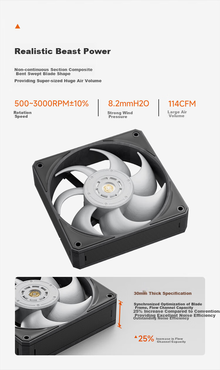 PCCOOLER Beast F9R120, Full LCP Industrial Grade High Performance High Air Pressure 12cm Computer Cooling Fa 3