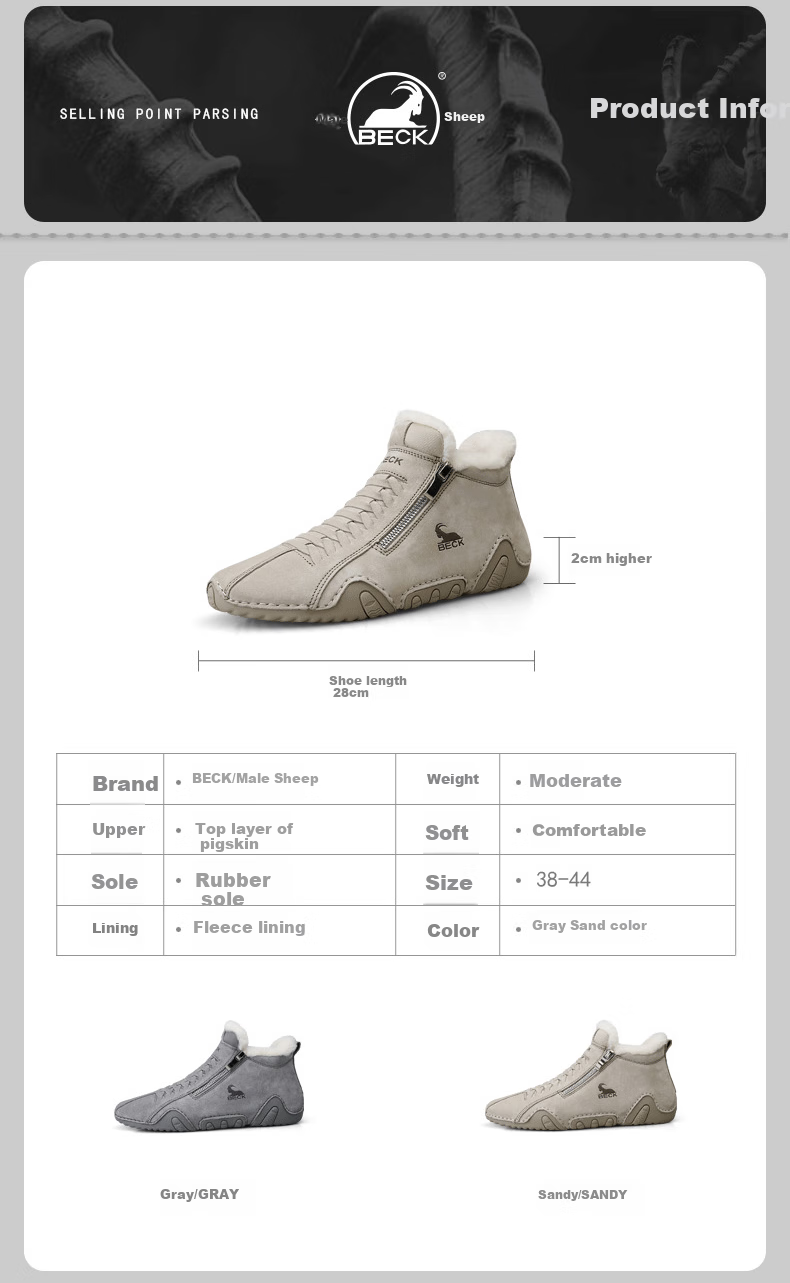 Gongyang Snow Boots for Men, Winter Fleece-Lined Thick Warm Northeast Cotton Shoes, High-Top Martin Boots Genuine Leather Boots, Sand Color, Size 39 3
