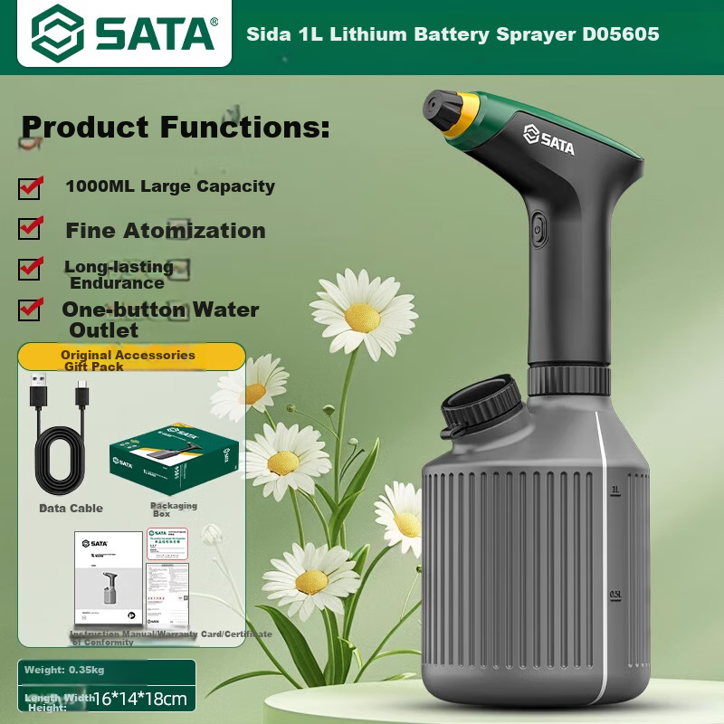Shida SATA Electric Watering Can, Rechargeable Sprinkler for Flowers, Household Watering Tool, Spray for Plants And Disinfection, Pesticide Applicator D05605