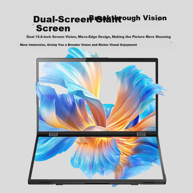 Eimio 15.6-Inch Foldable Dual-Screen Portable Display, Extendable Three-Screen Laptop Touch Secondary Screen for Office, Stock Trading And Gaming, Large Display E10T