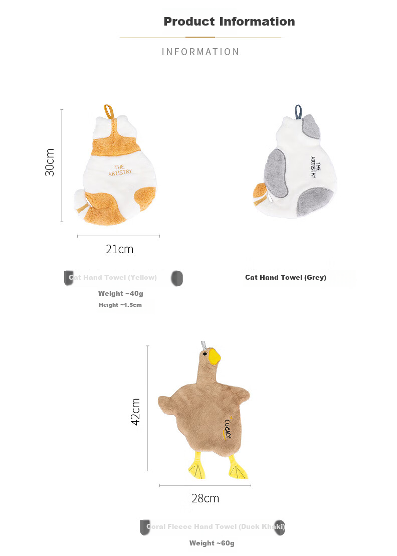 Fanyejia Cat Hand Towel, Hanging Absorbent Cartoon Cute Kitchen Bathroom Home Multi-Purpose Handkerchief Small Towel Quick-Drying 10