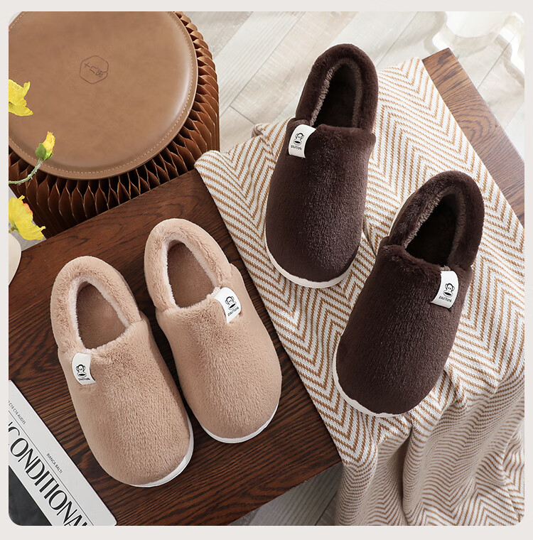 Dazuihou Genuine Cotton Slippers for Men And Women, Autumn Winter Indoor Home Warm Plush Thick-Soled Non-Slip Slippers, Leather Red Size 38-39 8
