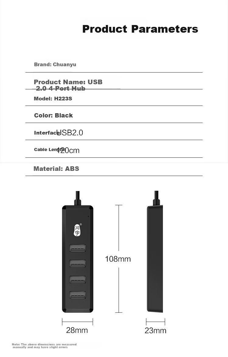 Chuanyu USB2.0 Four-In Hub, 4-Port Expansion Dock, Multi-Port Adapter for Laptops And Desktop Computers, Keyboard And Mouse Extension Cable, 120CM 11