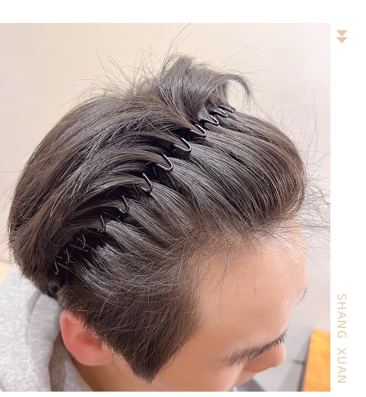 Banjeni Men's High Crown Hair Clip Headband Wide Daily Wear Large Sports Invisible Teeth Back Hair Fragment Non-Tightening 10
