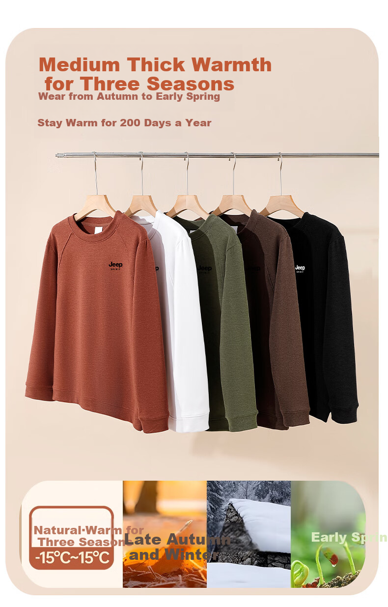 JEEP SPIRIT Men's Sweatshirt 2025 New Autumn Casual Outdoor Crewneck Hoodie Black 3XL 8513 2