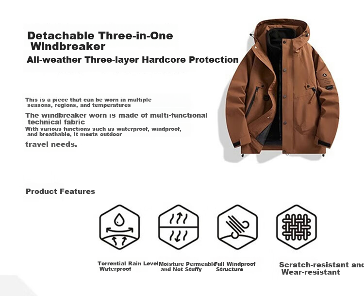 JEEP SPIRIT Men's Three-In Jacket, Men's Windbreaker, Autumn And Winter Warm Casual Fleece Outerwear 2