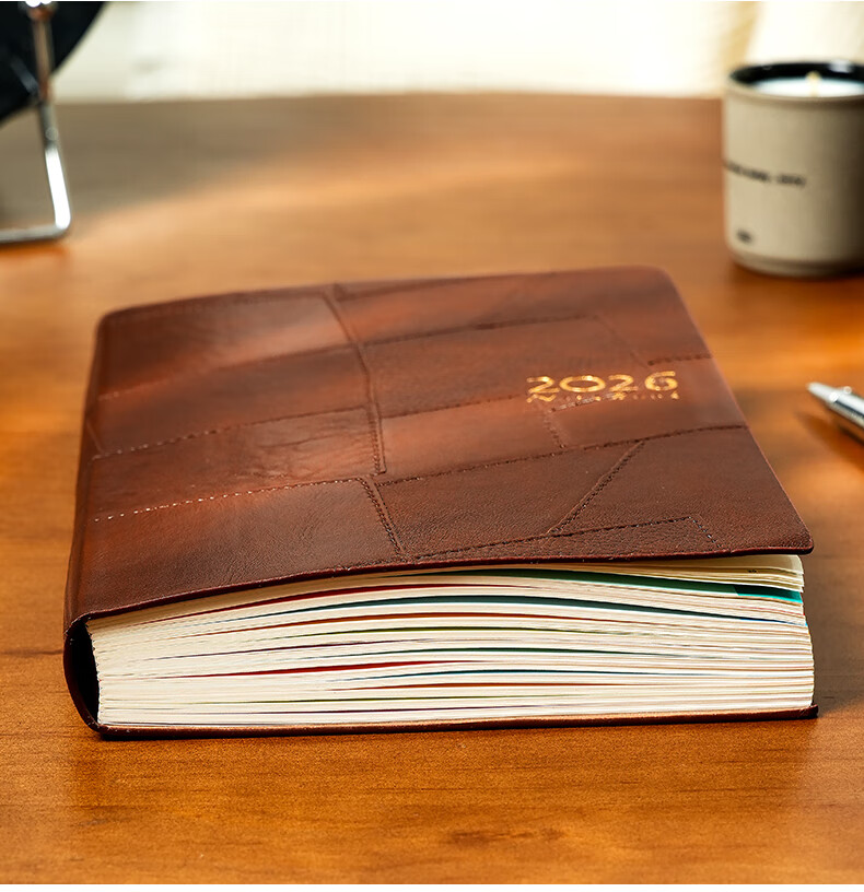 Wen'ao A5 Creative Thickened Vintage 365-Day Diary 2026 Planner Notebook School Season Schedule Punch Card Premium Business Office Journal Light Brown 10
