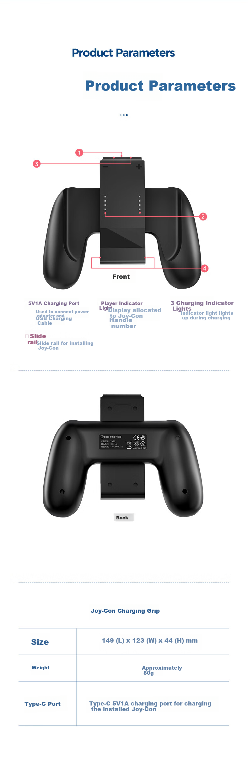 Yisika Switch Game Controller Charger, Play While Charging, Joy-Con Controller with Non-Slip Grip, Compact And Portable, Mobile Game Accessory, E-Sports Switch Accessory 6