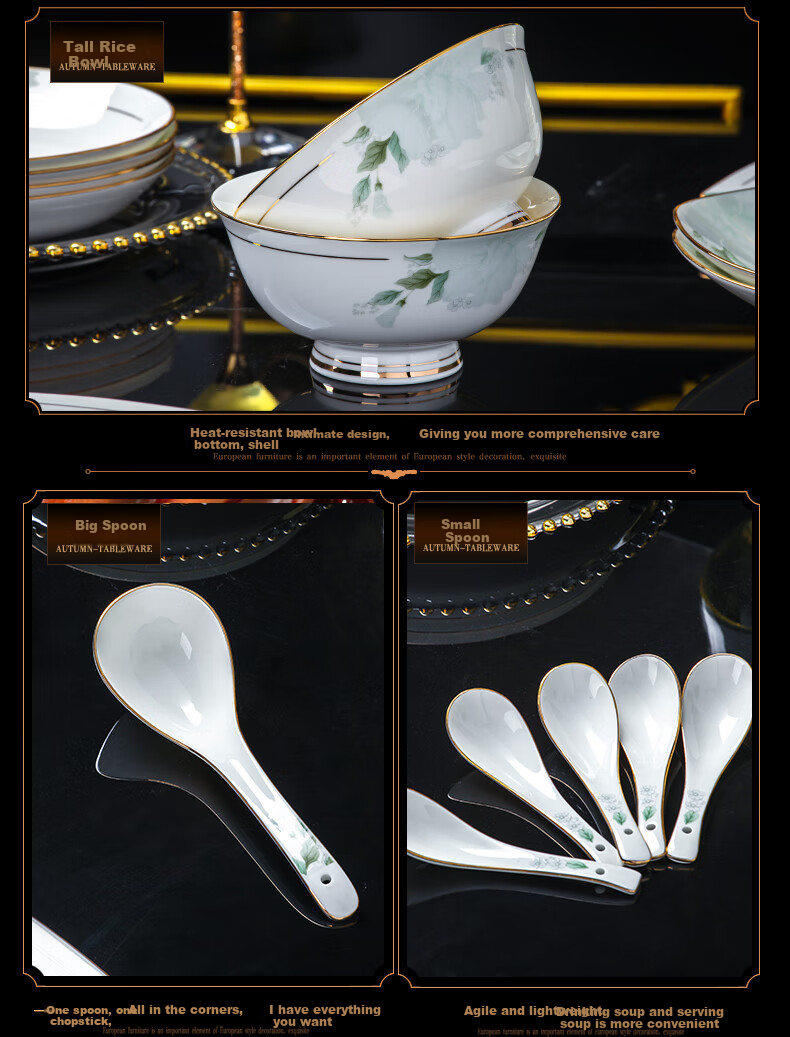 Yunzhihe Complete Set of Tableware Including Plates, Bowls And Chopsticks from Jingdezhen, Perfect for Housewarming Or Moving Gifts 14