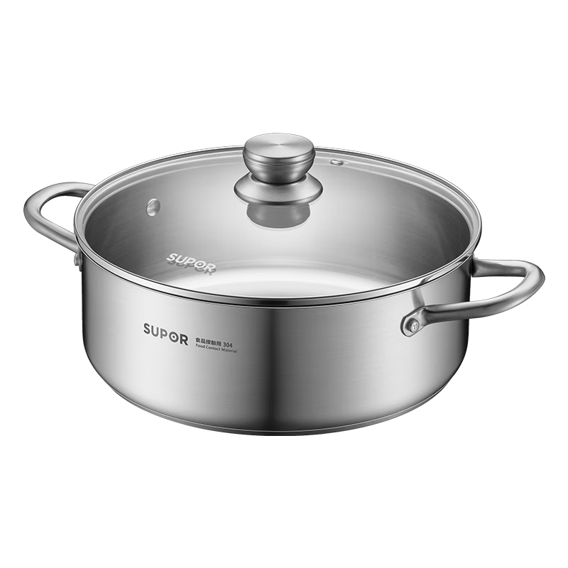 SUPOR Exquisite Stainless Steel Base Clear Soup Hot Pot 28cm, Compatible with Induction Cooker, Hot Pot Utensil ET28AAS05
