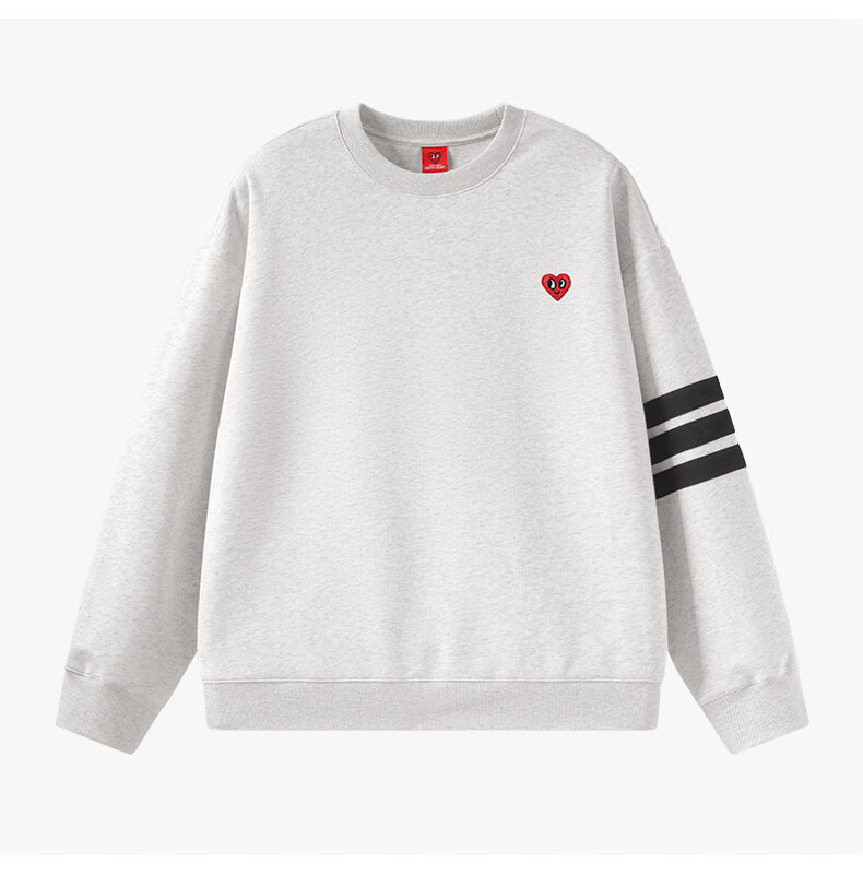 Charles Heart American Style Three Stripes Crewneck Sweatshirt Loose Fit Spring Autumn Couple New Heart Embroidery Long Sleeve Light Heather Gray XS 10
