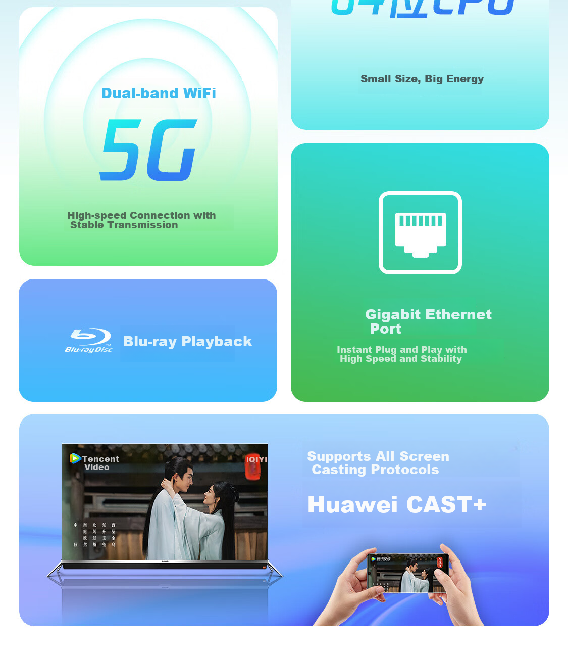 Tencent Aurora Box 7C Smart Network TV Set-Top Box 4K UHD TV Box 1+32GB Allwinner H618 Wireless Dual-Band WiFi Bluetooth Voice Remote Wireless Screen Casting AI Large Model 7