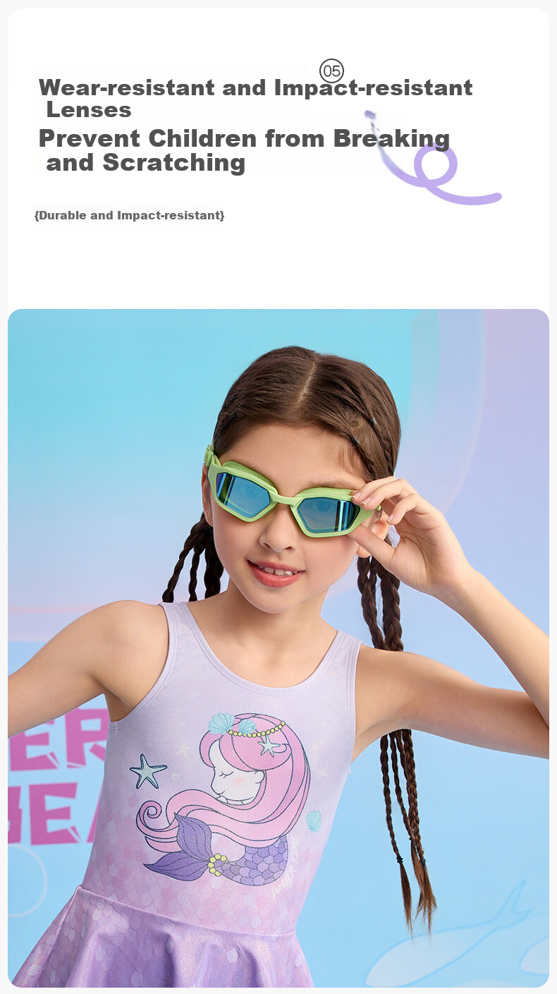 WATERTIME / Shui Chuan Children's Swimming Goggles for Ages 6-12, Coated Anti-Fog Professional Swim Glasses for Ages 10-15, Starry Gree 8