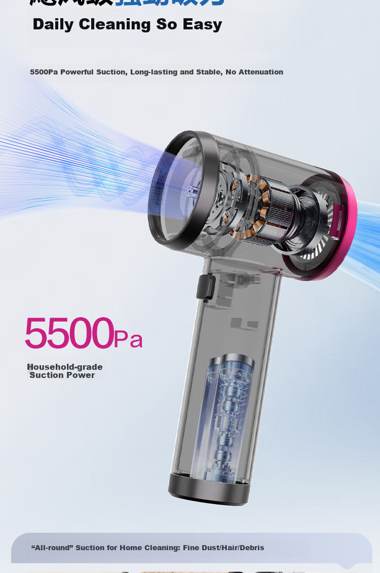 Deli Cordless Car Vacuum Cleaner, 5500pa Powerful Suction, 3C Certified, Long Battery Life, Low Noise, Compact Portable Vacuum Cleaner for Car And Home Use 4
