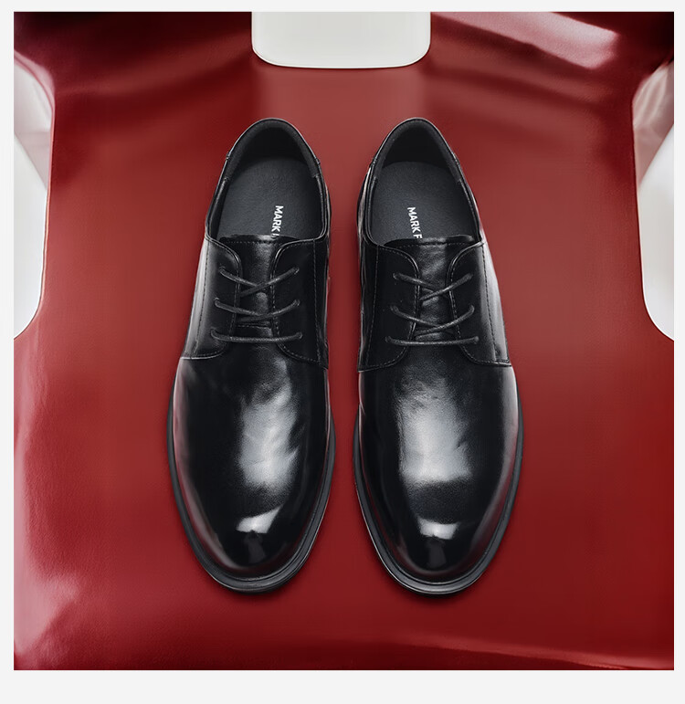 Mark Fairwhale First Layer Cowhide Men's Business Dress Shoes Breathable Derby Lightweight Soft Sole Black Size 40 7