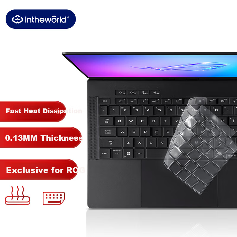 Защитная пленка для клавиатуры Jichuan ROG Phantom 14 Air | ROG Phantom 16 Air (2025), TPU, ультратонкая, прозрачная, водонепроницаемая, пылезащитная