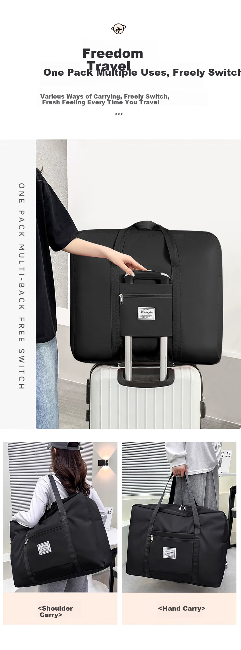 Baicaoyuan Travel Bag, Luggage Bag with Large Capacity, Handheld And Can Be Attached to Suitcase Handle, for Short-Trip Travel 3