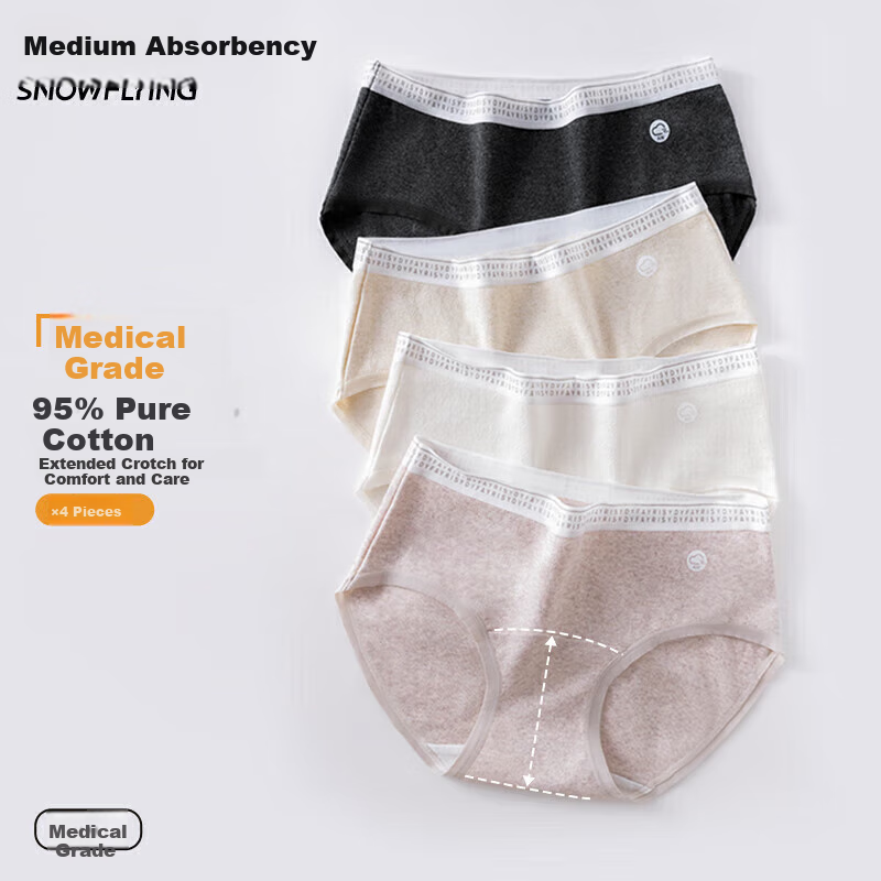 SNOWFLYING Women's Underwear, 2026 New Medical-Grade Pure Cotton Antibacterial Triangle Briefs with Extended Crotch, Seamless, 4 Pieces