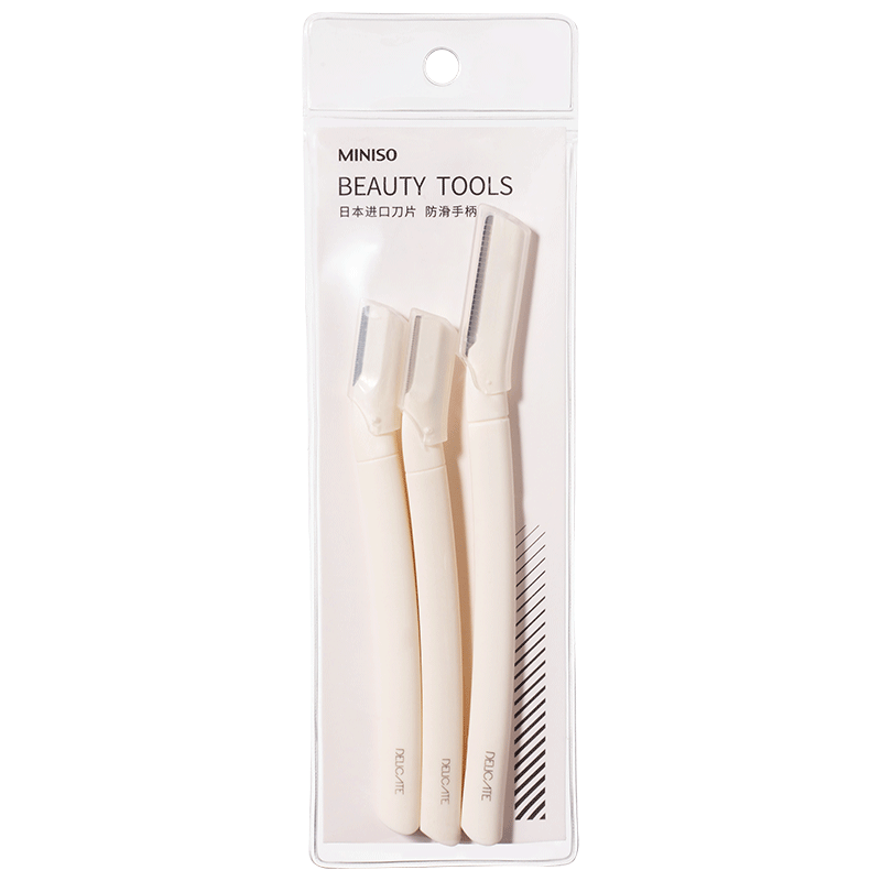 MINISO 2+1 Milky White Handle Eyebrow Razor Set (Imported Steel) 1 Piece