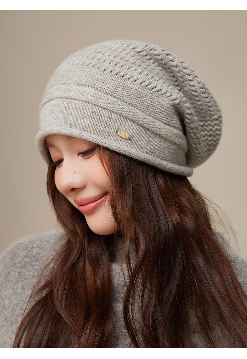 CACUSS Pure Wool Knit Hat Women Winter Warm Woolen Cap Large Head Circumference Slim Face Cold Hat Winter Beanie Slouchy Hat for Women 5