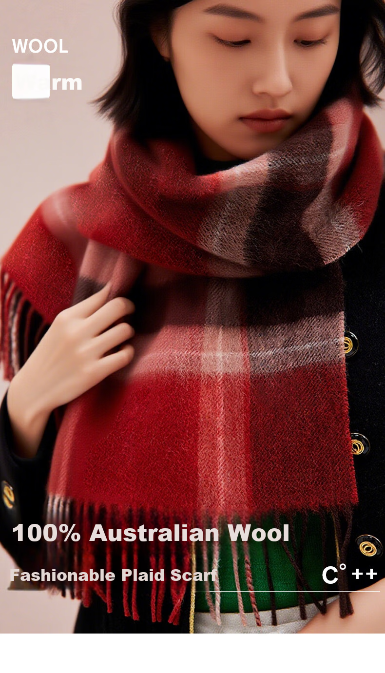 Hengyuanxiang Women's Winter Scarf, Pure Wool Plaid Shawl, Autumn And Winter Ladies' Neck Warmer, Mid-Autumn Festival Gift for Mom, Birthday Present in Gift Box 3