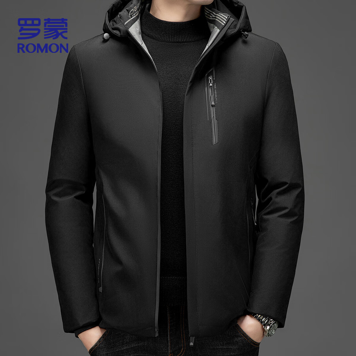 ROMON Men's Winter Cotton Jacket Trendy Business Warm Cotton Coat Middle-aged and Elderly Dad Style 8806 Black 2XL