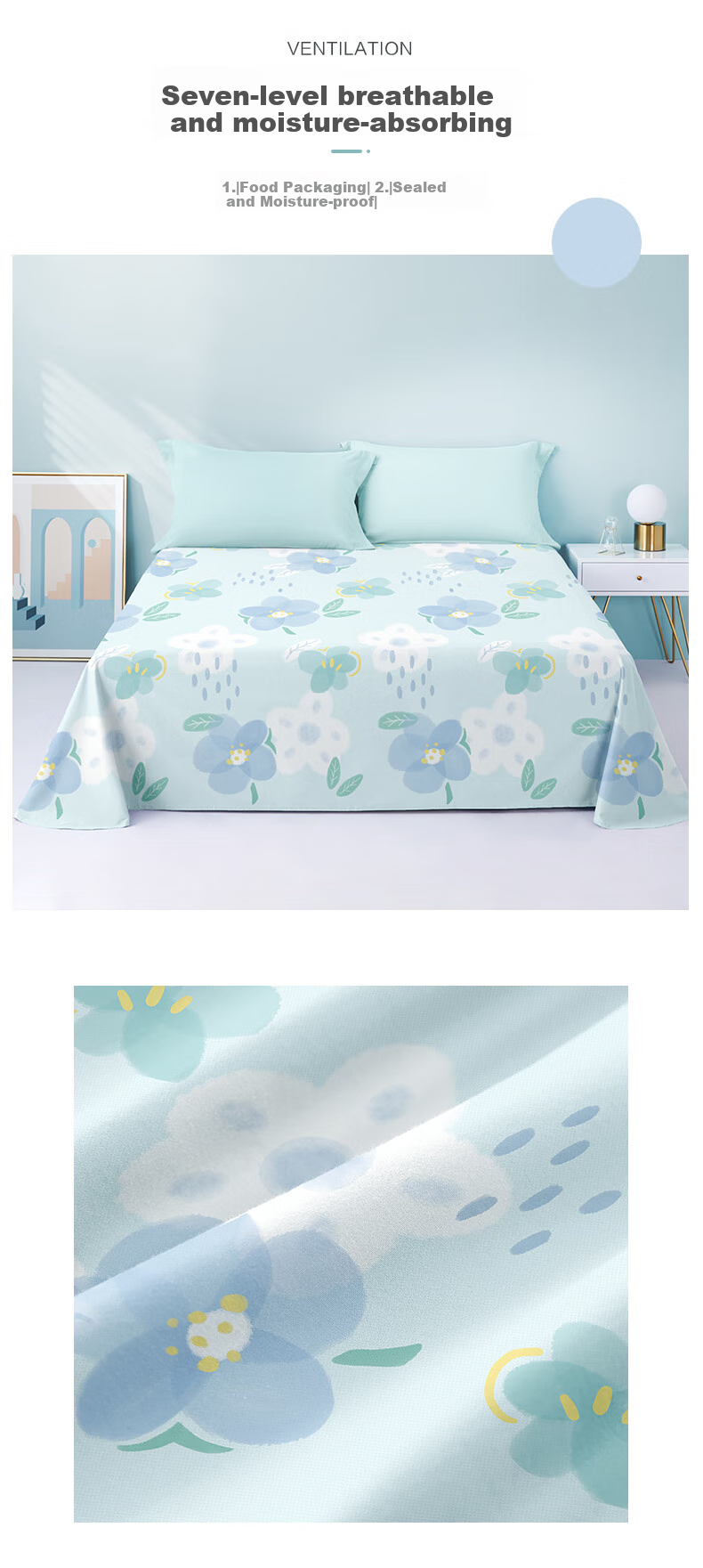 BEYOND Home Textiles Pure Cotton Bed Sheet with Printed Pattern, All-Cotton Bedspread, Single Piece Set, Floral Pattern (Purple), 160*230cm 4