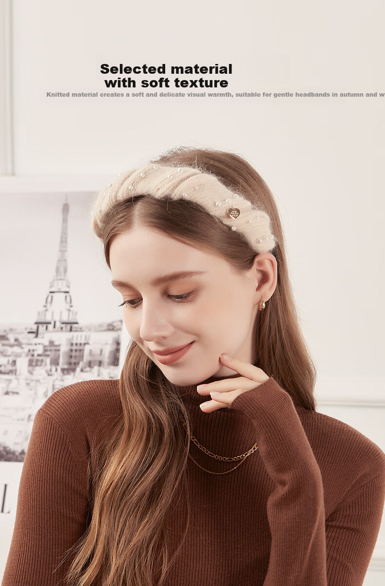 ELLE Headband for Women, French-Style Fashionable Versatile Wide-Brimmed Hair Band with Pearl, Gift for Girlfriend on Mid-Autumn Festival 5