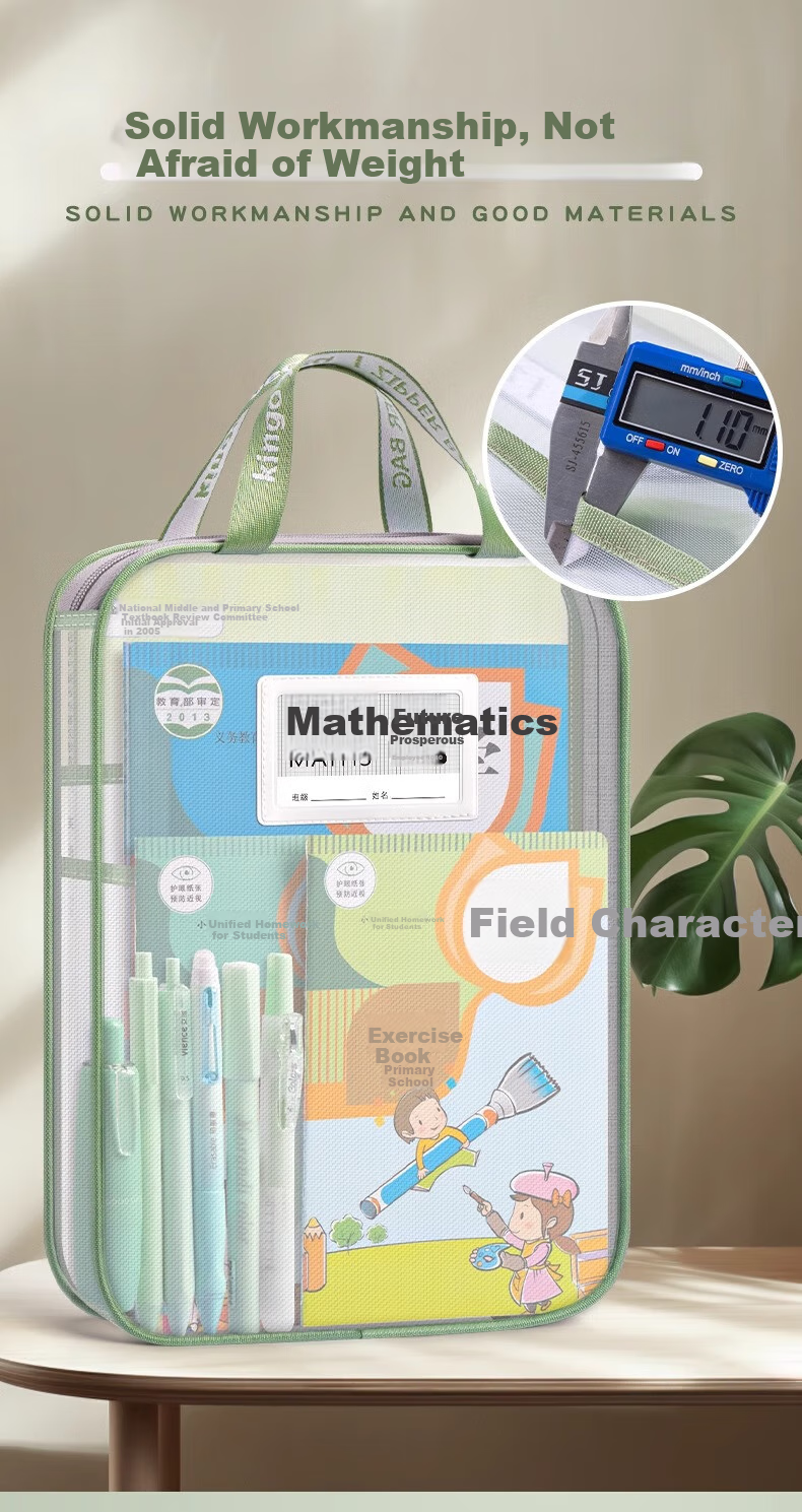 Sijinianhua L-Shaped Subject Classification Bag, Handheld Transparent File Bag, Zipper Mesh Storage Bag, Wide Opening Document Bag, Light Green 1 Piece [Ultra-Thick 3 Layers/With Label] 9