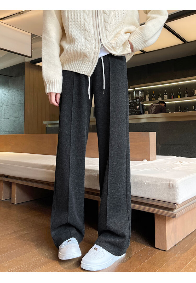 Langsha Wool Blend Wide-Leg Pants for Women Spring Autumn 2026 New Fleece-Lined Herringbone High-Waist Relaxed Trousers 15
