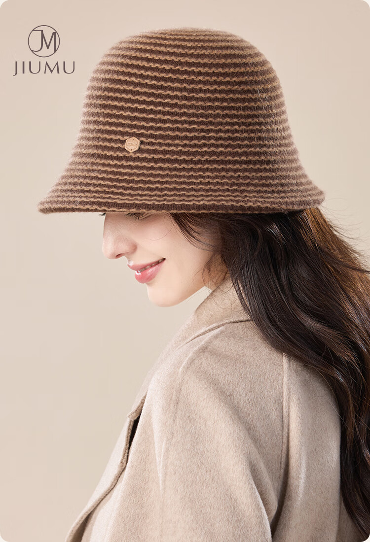 JIUMU Wool Warm Fisherman Hat Autumn Winter Slim Face Bucket Hat Elegant Fedora Winter Windproof Cold Resistant Hat for Women 1