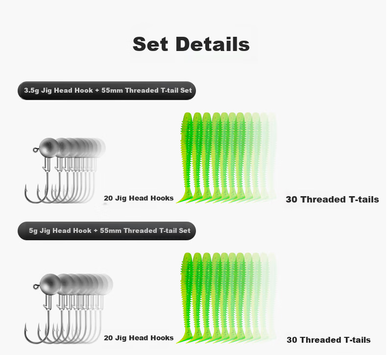 Guowangluya Lure Soft Bait T-Tail Lead Hook Artificial Bait Set Fishing Rig Soft Bait for Mandarin Fish Root Fishing in Freshwater 4