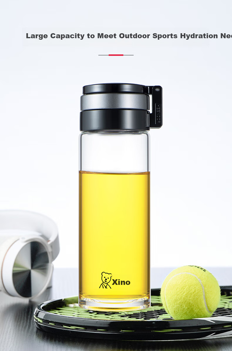 Heenoor Single-Layer Glass Cup, Large Capacity, Portable Handle, Sports Water Bottle for Men, Filtered Tea Cup, XN-6075, 480mL 4