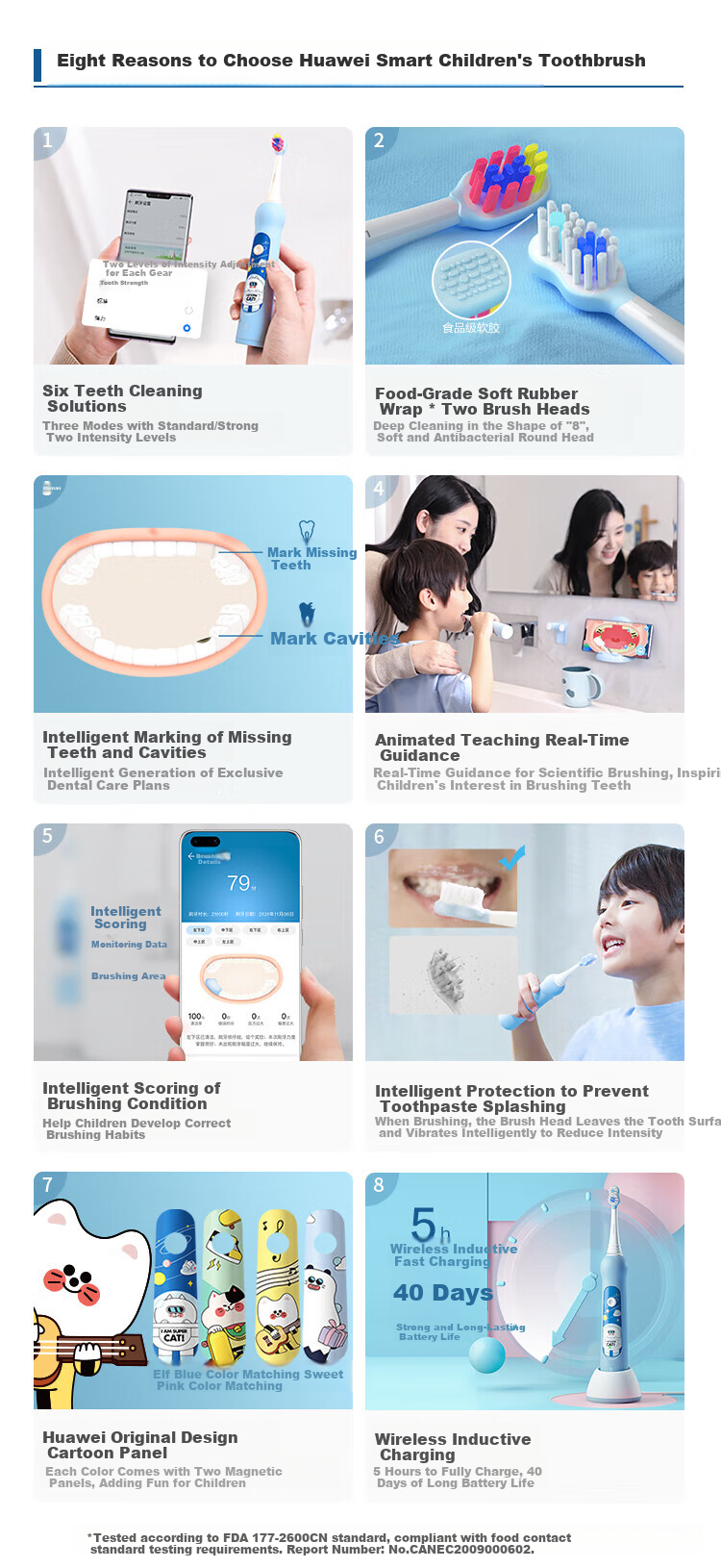 Hongmengzhixuan Li Bobe Smart Children's Electric Toothbrush, Food Grade Material Baby Toothbrush for Ages 3-6 Birthday Gift for Kids, Blue Mid-Autumn Festival Gift 1