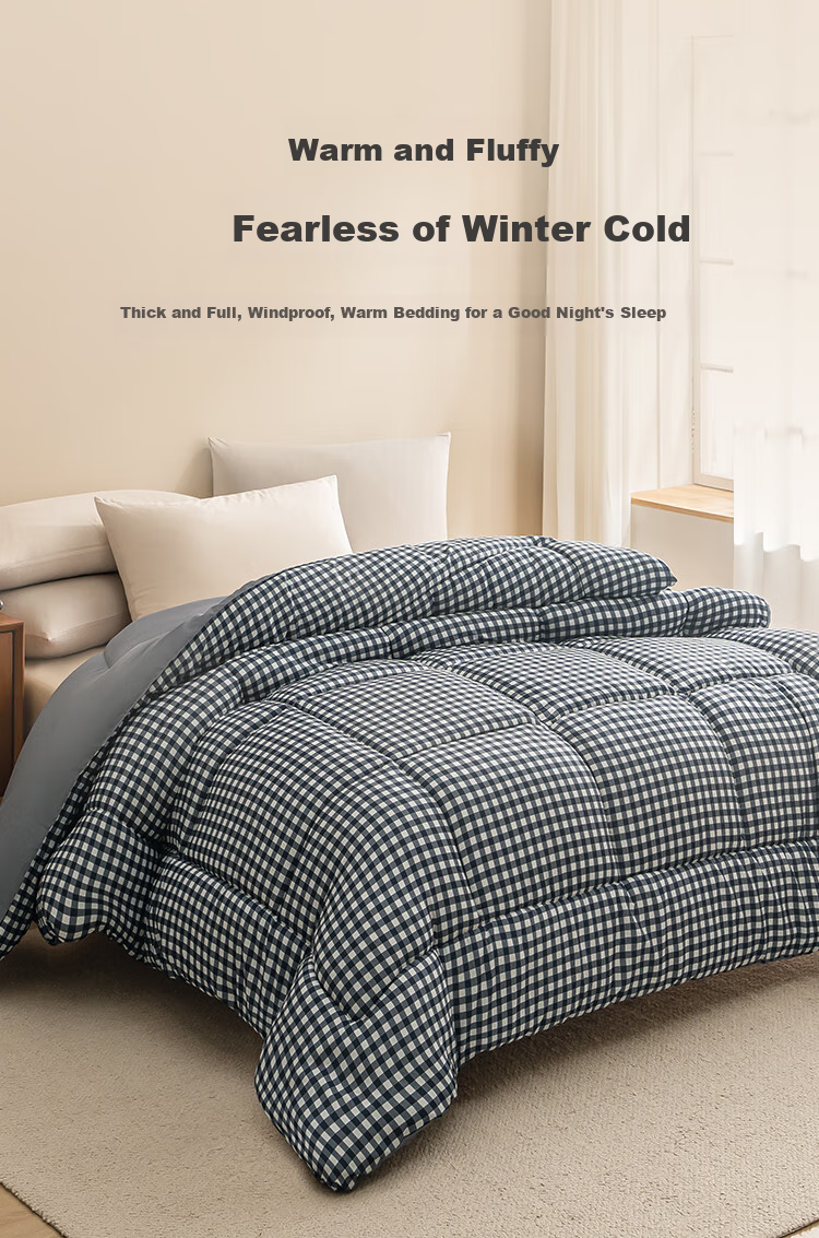 JD Original Puffy Warm Plaid Fiber Comforter, 100% Virgin Fiber Quilt, Winter Class A Warm Duvet Insert, Brown, 2x2.3m 4