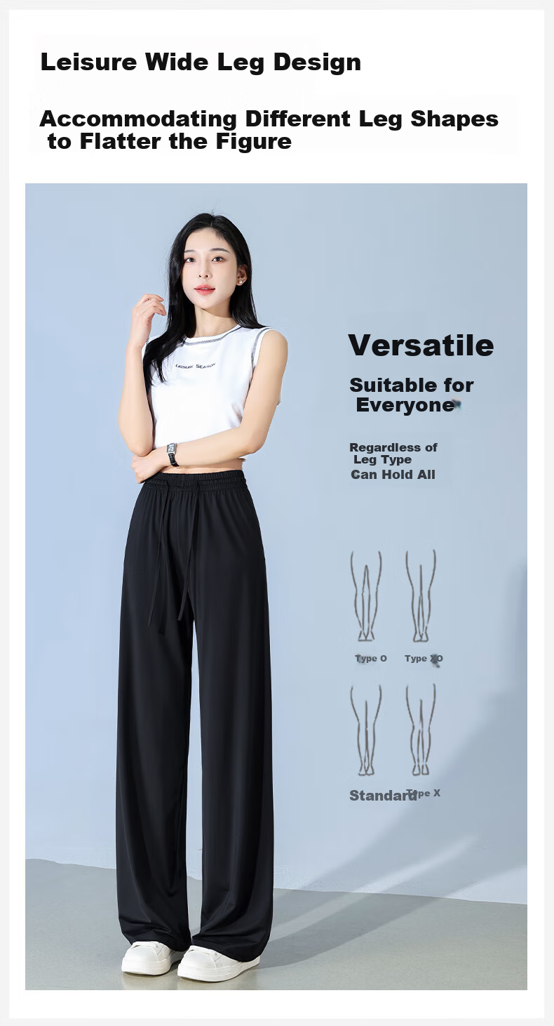 FitonTon Slim Ice Silk Sun Protection Wide-Leg Pants for Women, Summer Cool Thin High-Waist Draping Slimming Straight Casual Pants 7