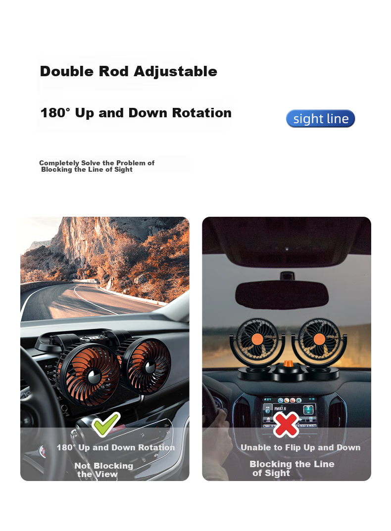 Huashi Car Fan, 24V for Large Trucks, Specialized Automotive Electric Fan, 12V Fan with Strong Airflow, Dual-Head Design, USB Interface 4