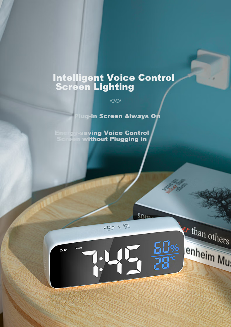 BBA Alarm Clock Smart Electronic Night Light Multifunctional Wall-Mounted Large Size Desk Clock for Living Room And Bedroom, Simple White Extended Version Back-To Seaso 6