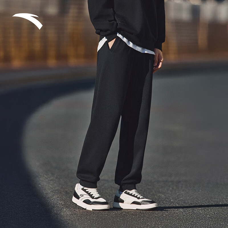 ANTA Men's Fleece-Lined Sports Sweatpants Winter New Knitted Jogger Casual Pants