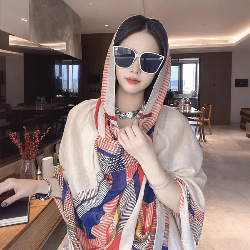 Jian Cai Premium Printed Silk Scarf for Women 2026 New Shawl Travel Sun Protection Gauze Scarf Ethnic Style Frog Button Wrap Beach Outerwear