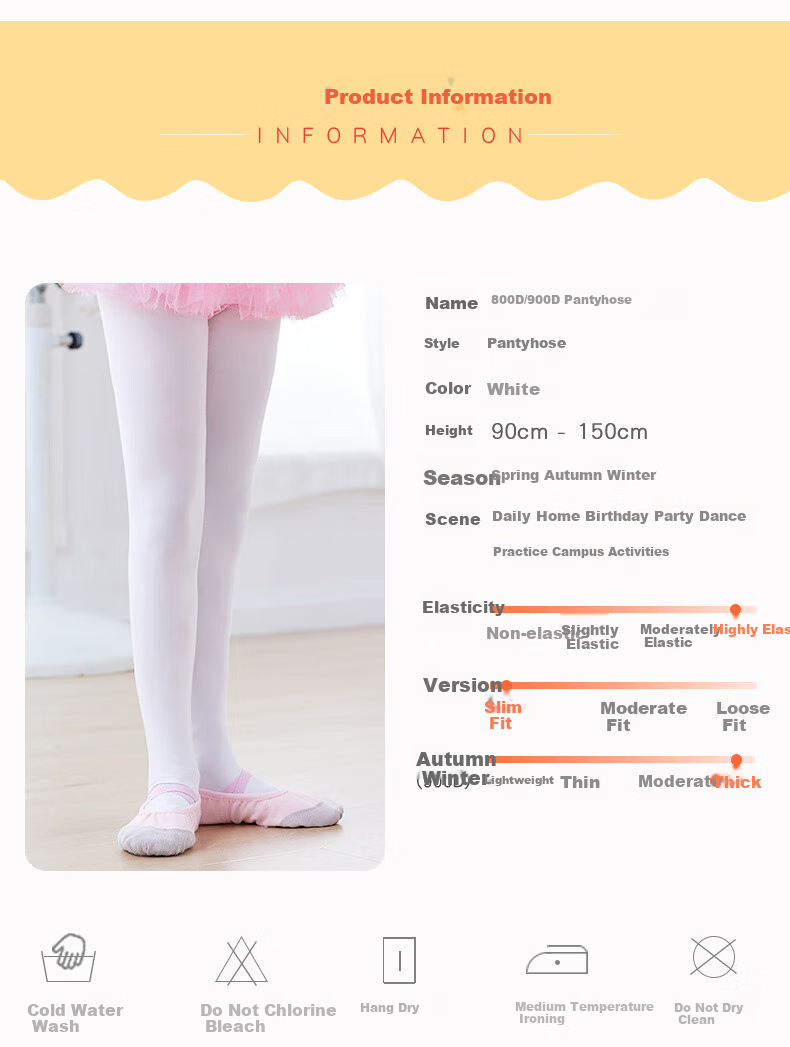 Aiwuge Children's Thermal Dance Socks, White Exam Practice Socks, Base Layer, Wearable Outside, Pantyhose, 900D, XL Size 4