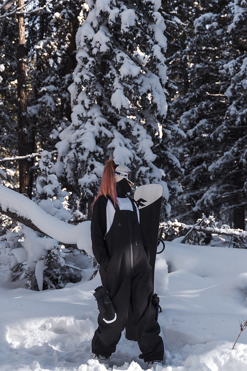 Nan En Single Board Ski Suit Bib Pants 3L Waterproof Thickened Warm Unisex Black M 11
