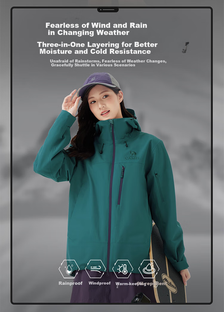 CAMEL (CAMEL) 【Wang Junkai's Choice - Rain God Cruiser】Outdoor 3-in-1 Fleece Assault Jacket 2025 New Model Coat 10