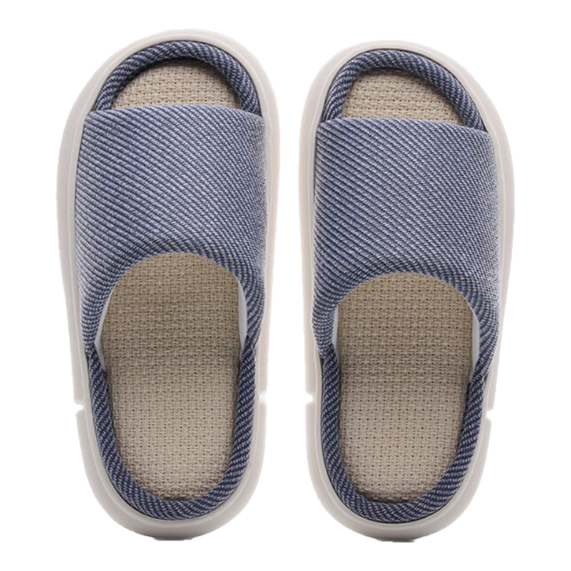 GUOLUOFEI Linen Slippers for Men And Women, All-Season Couple Indoor Non-Slip Cotton Linen Floor Sandals, Navy Blue, Size 42/43